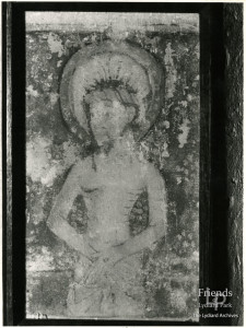 Photographs (2) of Christ figure wall painting at St. Mary's Lydiard Tregoze, 1961