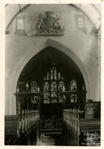 Photograph of chancel arch and east window, St. Mary's Lydiard Tregoze, late nineteenth century