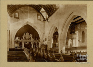 Photograph of nave with view of St.John Chapel, St. Mary's Lydiard Tregoze, early twentieth century