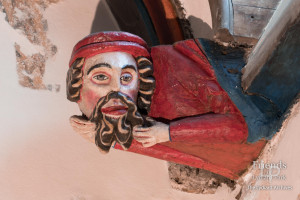 Ceiling boss of gentleman wearing a hat, St. Mary's Lydiard Tregoze, fifteenth century