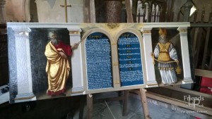 Photographs (4) of eighteenth-century reredos conserved, St. Mary's Lydiard Tregoze, 2015