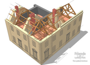 Architectural 3D drawing of Lydiard House showing roof construction