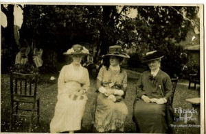 Photograph of 5th Viscountess Bolingbroke and two ladies at garden party, early 20th Century