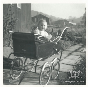 Photographs (3) of Pauline Bowler in her pram at No 8a Lydiard Park