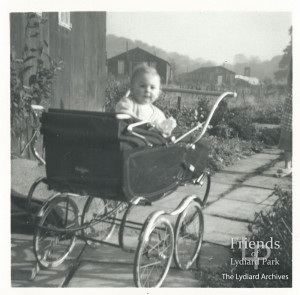 Photographs (3) of Pauline Bowler in her pram at No 8a Lydiard Park