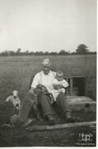 Photograph of Harry Gough with grandson Geoff at Lydiard Park, 1950s