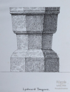 Pen drawing of the font, St. Mary's Lydiard Tregoze by H. Pridham, 1888