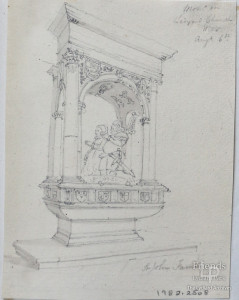 Pencil drawing of monument to Nicholas and Elizabeth St.John by Frederick Nash, 1801
