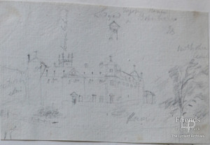 Initialled pencil drawing of Lydiard Tregoze House by John Briton, c1810