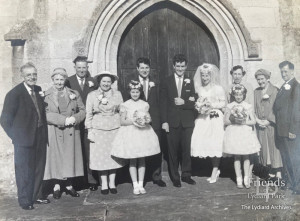 Photograph of wedding party of Roger and Beryl Hancock, 1960s