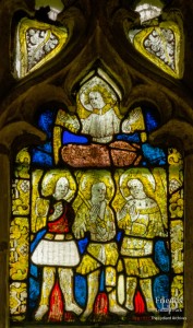 Medieval glass at St. Mary's Lydiard Tregoze: Angel and fiery furnace