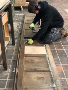 Photographs of repairs to historic woodwork, St Mary's Church Lydiard Tregoze, 2020
