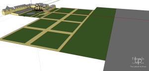 Set of four 3d model drawings of Lydiard Park in c1700