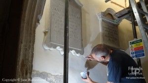 Photographs (2) of conservation at St. Mary's Lydiard Tregoze, 2019