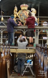 Photographs (6) of conservation to Royal Coat of Arms, 2018-19