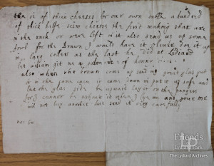 Letter fragment from Lady Johanna St. John to Thomas Hardyman  c1660
