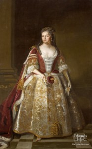 Angelica Magdalena Wharton, nee Pelissary (c.1664-1736), 1st Viscountess St John, full length in coronation robes