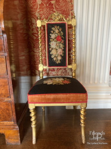 Embroidered and gilded ladies chair, nineteenth century