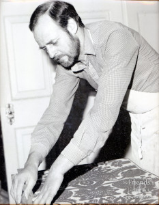 Roy Webb wallpapering at Lydiard House, 1981