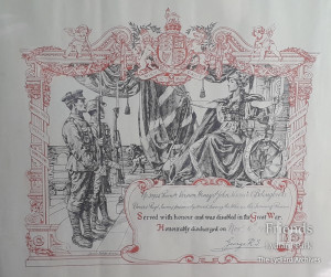Honourable Discharge certificate for Vernon St.John, 1918