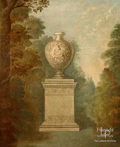 Urn to William Somerville in a garden landscape, English School, 18th Century