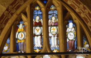 East window, Lydiard Tregoze - before & after conservation  (tracery - angels & cherubs)
