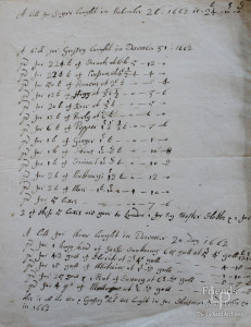 Christmas purchase lists - food and gifts, 1662-63