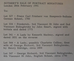 Note of sale - St.John miniatures, 1991