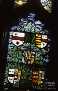 East window, Lydiard Tregoze - before & after conservation (central panel - olive tree)