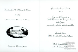 Menu for Queen Elizabeth, Lydiard House, Nov 1997