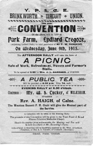 Handbill for YPSE Convention at Park Farm, Lydiard Tregoze, 1915
