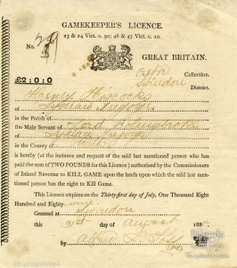 Gamekeeper and gun licences, 1888-1889