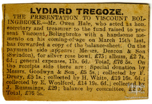 Newspaper cutting - Lydiard Tregoze, 1917
