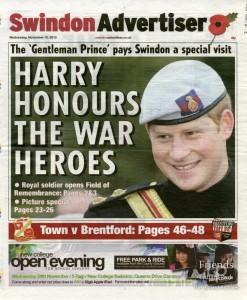 HRH Prince Harry opens Garden of Remembrance, Swindon Advertiser, November 2010