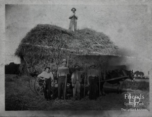 Photograph of hay waggon and farm labourers at Lydiard Park, late 19th Century