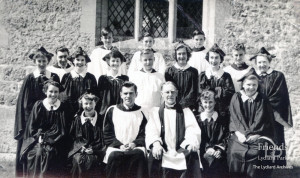 Photograph of clergy and choir outside St. Mary's Lydiard Millicent, 1950's