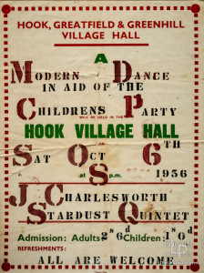 Poster for a dance in Hook Village Hall, October 1956