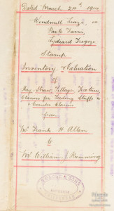 Inventory and Valuation - Park Farm, Lydiard Tregoze, 1914