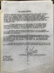 Reference for Dr Werner Wachsmuth from Colonel Sutton, Commanding Officer, 160 POW Camp Lydiard Park, 1946