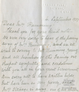 Letter from Lady Bolingbroke to Mrs Rumming, September 1937
