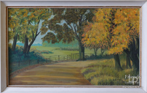 Painting of Hook Street, Lydiard Tregoze by Nelson Woolford, 1968