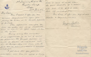 Letter from Dorsetshire Regiment to Vernon St.John, Vsct. Bolingbroke, 1917