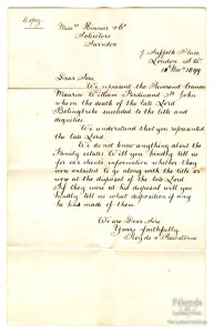 Solicitors Letter (copy) from Royds & Rawstorne to Kinneirs & Co, 10th November 1899