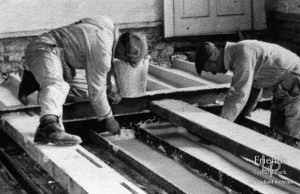 Photographs (4) of ceiling repairs, Lydiard House, 1950s