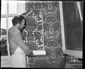 Roy Webb wallpapering State Rooms at Lydiard House (3) 1981