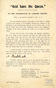 Handbill requesting donations for the relief of families of reservists serving in Boer War, 1900