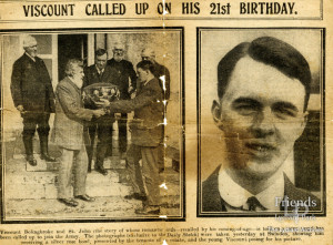 Newspaper cutting - Viscount Called up on his 21st Birthday