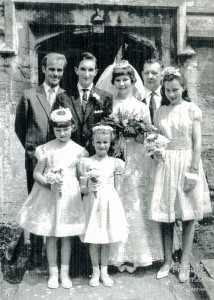 Wedding of Marion Strange and Earnest Taylor  at St. Mary's Lydiard Tregoze, 1962