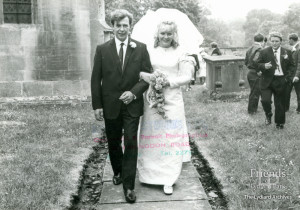 Wedding of John Strange and Pamela Lewis at St. Mary's Lydiard Tregoze, 1970