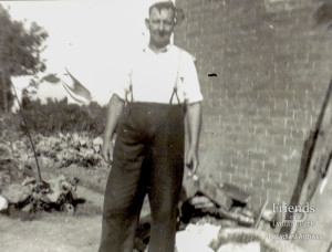 Photographs (2) of Frank Strange gardening in Cob Gutter and Hook Street